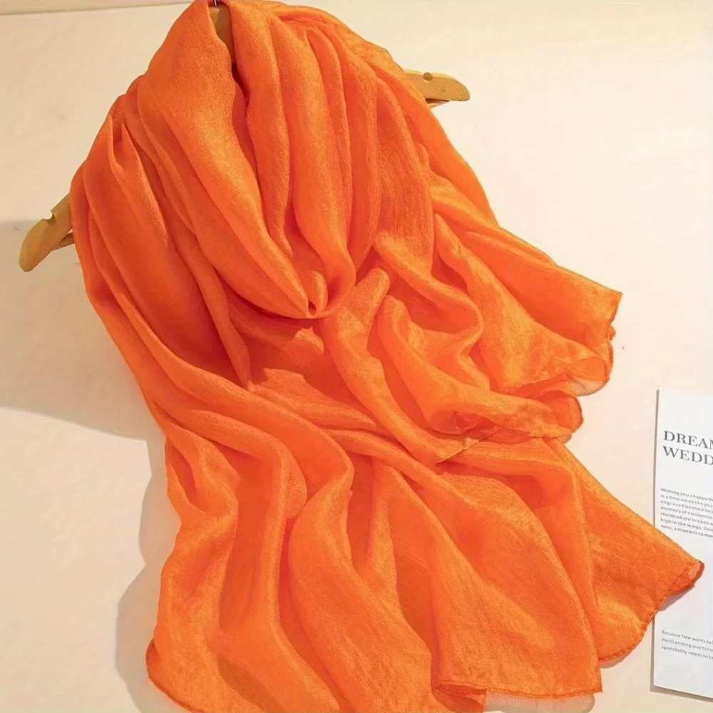 Scarf Lightweight Chiffon Silklike Texture, Orange, Shimmers